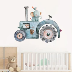 Cartoon Elephant Driving Tractor Wall Stickers for Kids Room Wall Decals Bedroom Decoration Living Room Background Home Decor