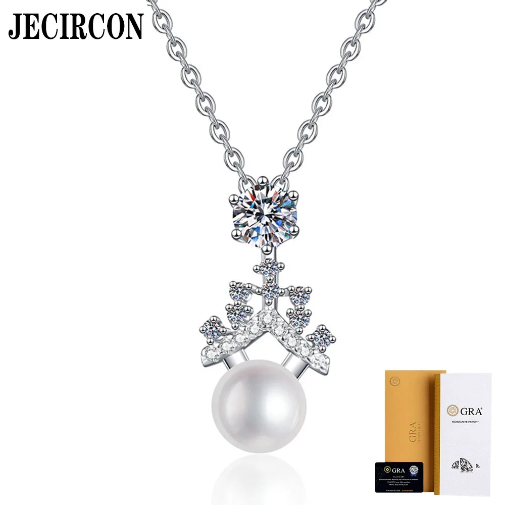 

JECIRCON S925 Sterling Silver Necklace European and American Moissanite Natural Freshwater Pearl Pendant Trend Hot Sale Jewelry