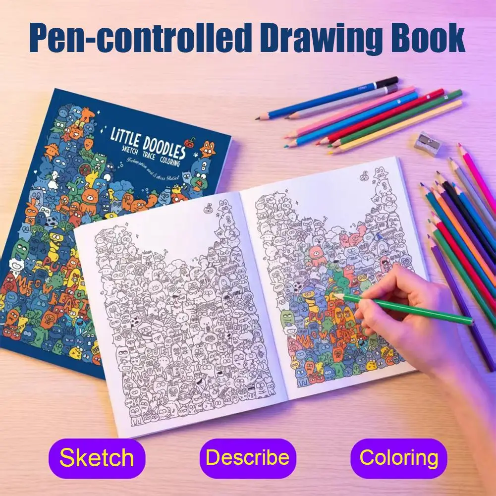 Portable Doodle Coloring Book for Adults Teens HD Line Tracing Sketchbook Travel Friendly Screen-Free Stress Relief Drawing Book