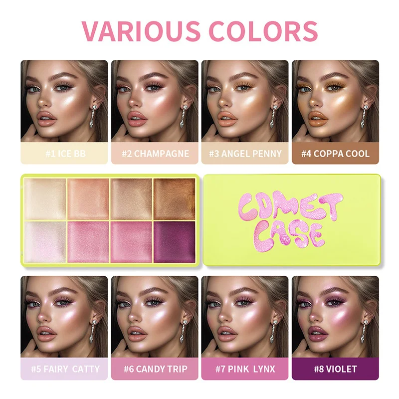 Surligneur crème 8 couleurs et Palette de contour pour les yeux, le visage, les reflets, le fard à joues et le contour pour répondre à diverses besoins de maquillage