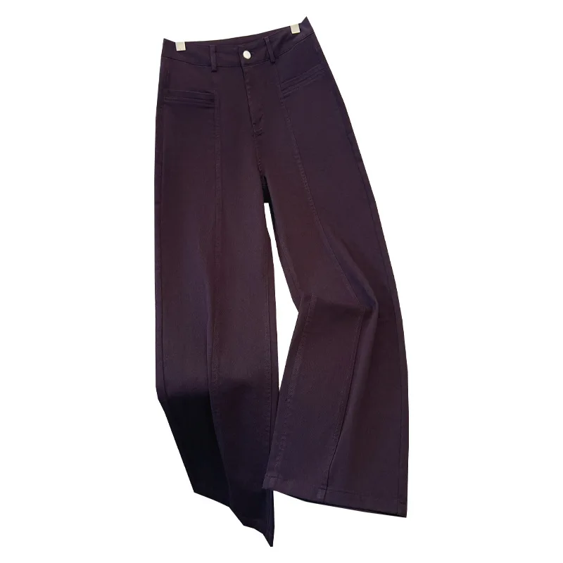 Celana Jeans Kuning untuk Wanita Musim Semi dan Musim Gugur Celana Lurus Ramping Pinggang Tinggi Baru Celana Kaki Lebar Retro