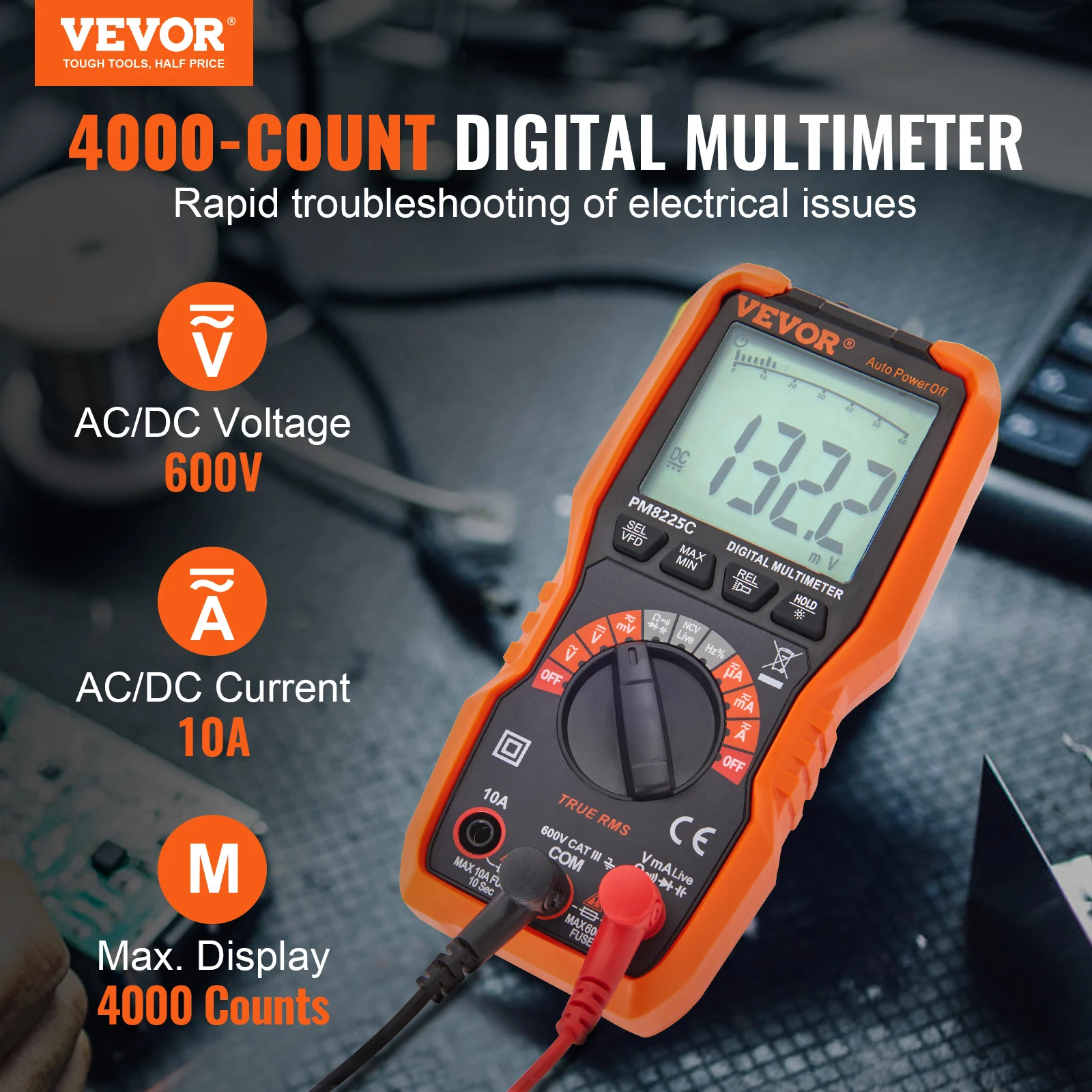 VEVOR Digital Multimeter 4000/6000 Counts Tester DC AC Voltmeter NCV , Ohm Volt Amp Tester for Current and Voltage Measurement