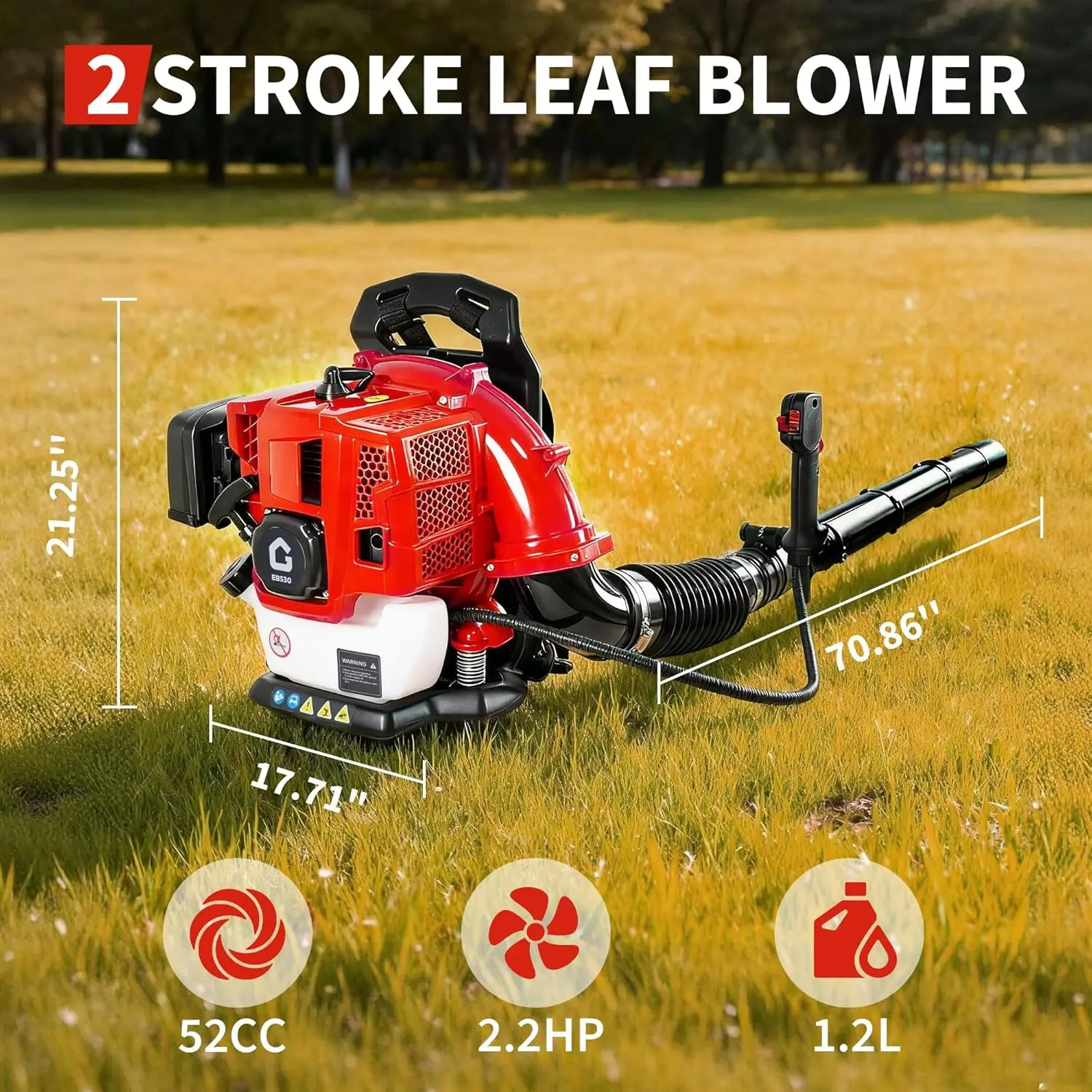 52CC/66CC Rugzakbladblazer – 780 CFM / 270 MPH / 880 CFM / 320 MPH – 2.2PK/4PK 2-takt benzinemotor voor natte bladeren, sneeuw, puin
