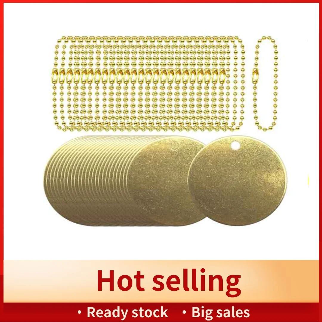 

50 Pcs 1Inch Brass Valve Tags Stamping Blank With Hole 2.4Mm Ball Chains For Pipe Valves,Equipment,Tool Keys Labeling