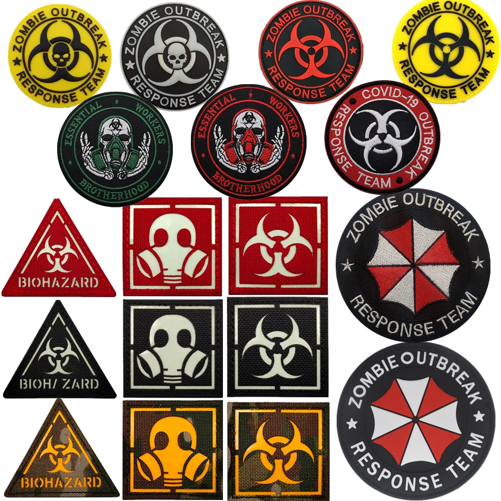 Gas Mask Biohazard Patches Military Armband Badge Patch Embroidery PVC  Gas Mask Glow in the Dark Tactical Patches LOGO Sticker