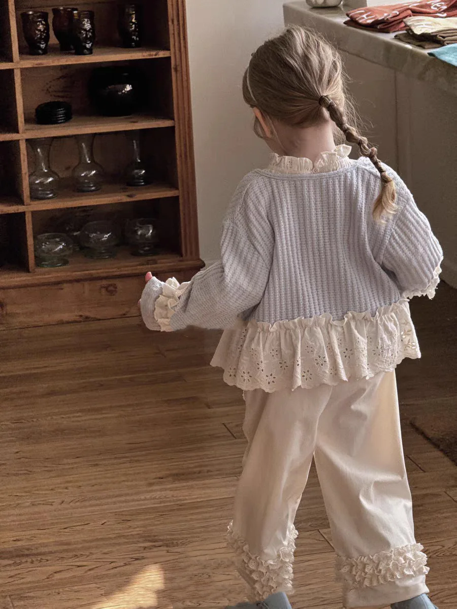 2026 Spring New Children Long Sleeve Coat Baby Girls Lace Splicing Sweet Princess Cardigan Infant Loose Jacket Kids Clothes