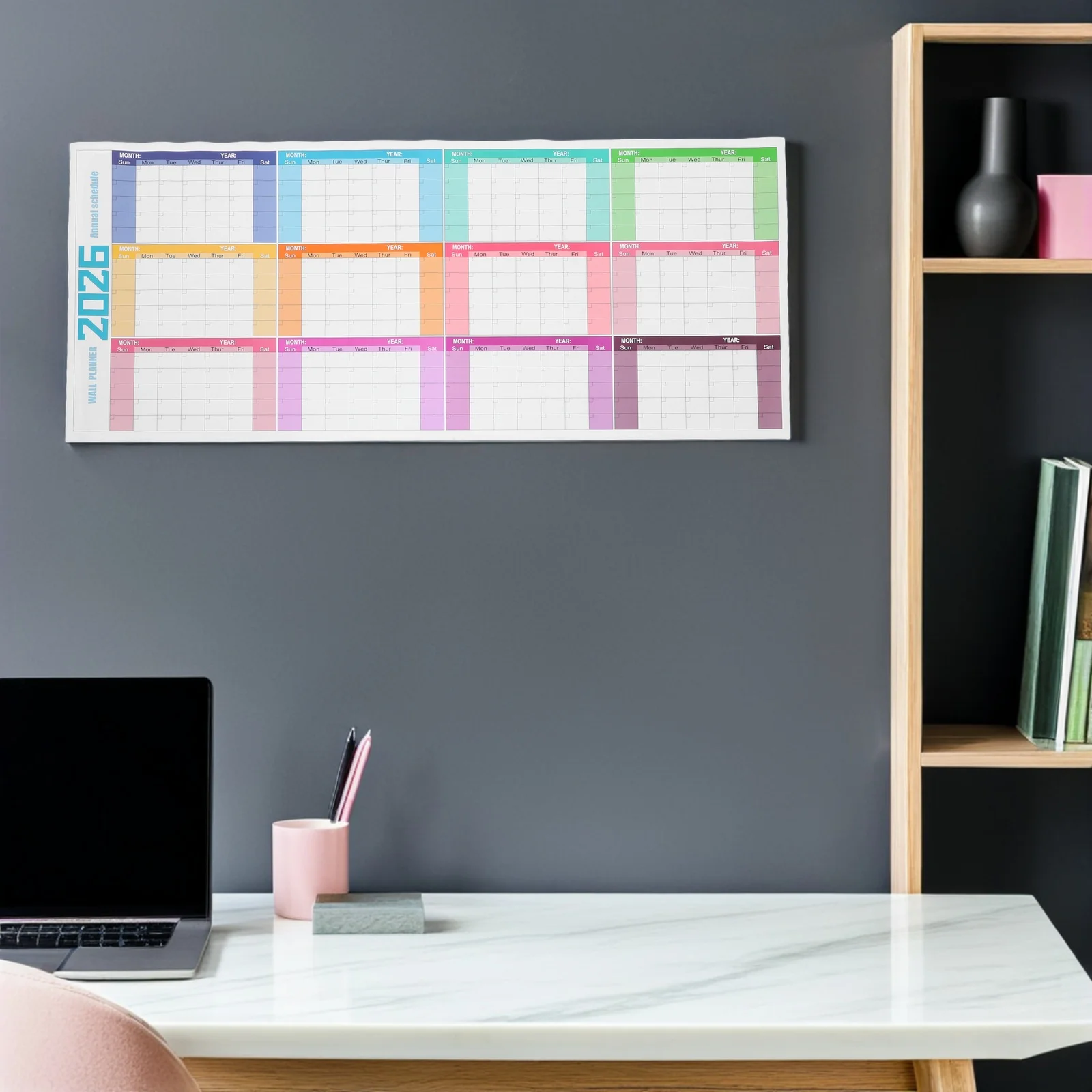 

Большой многоразовый календарь-планер на 12 месяцев без дат, ламинированный, для офиса, класса, дома