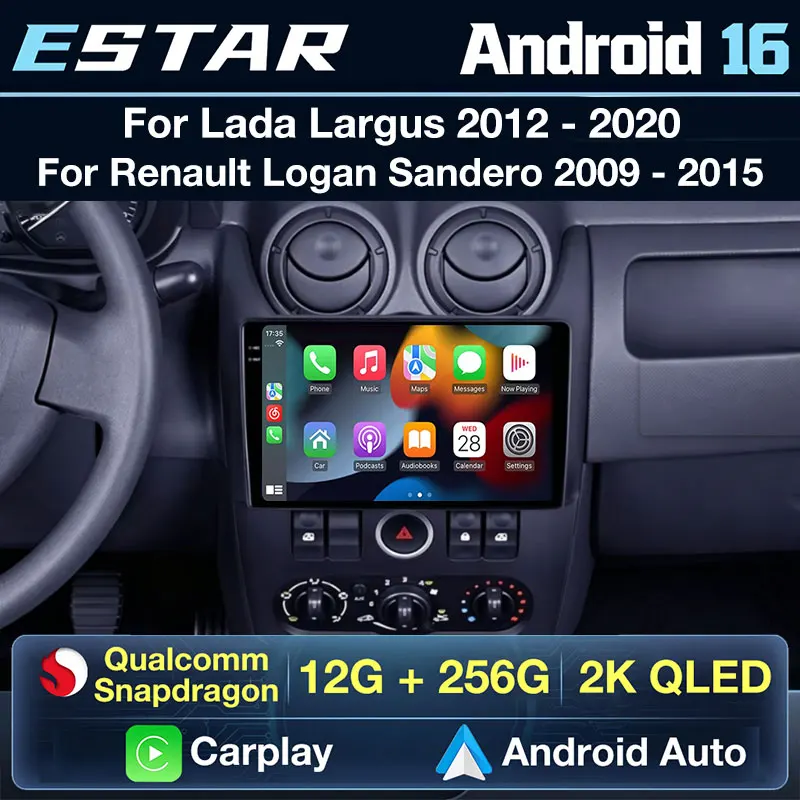 Android 16 Wireless Carplay For Renault Logan Sandero 2009-2015 For Lada Largus Lergus 2012-2020 For Dacia Duster 2010-2017 WIFI