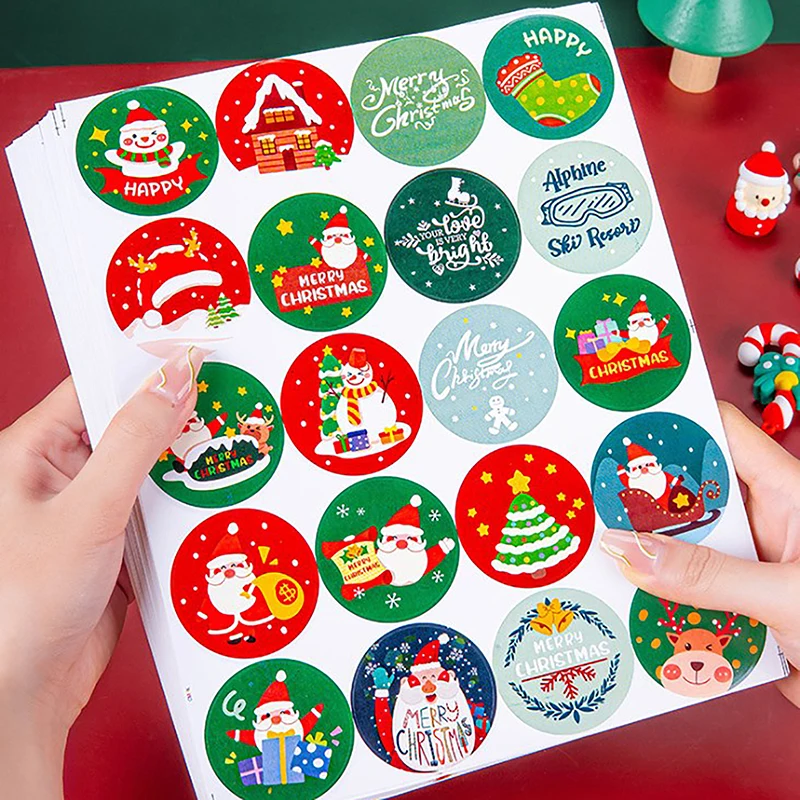 60Pcs Merry Christmas Stickers Round Christmas Goods Sealing Sticker Paper In Notebook Stationery