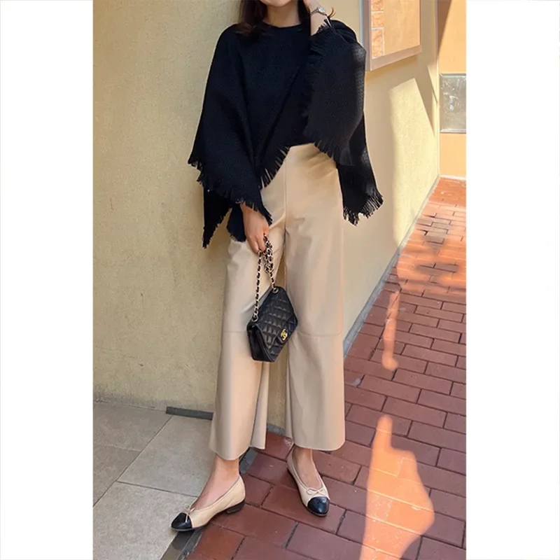 سراويل نسائية واسعة الساق بتصميم جديد لعام 2025 سراويل مستقيمة عالية الخصر للأشخاص القصير موضة غير رسمية للخريف والشتاء #2