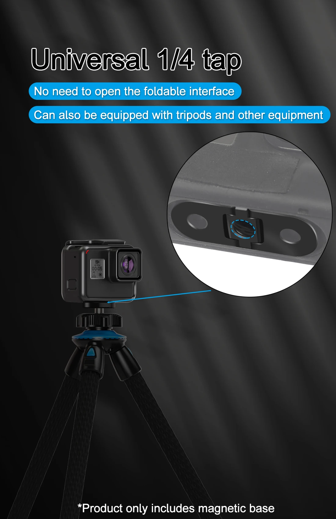 Klappbarer Fingeradapter, Stativhalterung, Dual 1/4 Gewinde, Basishalterung für GoPro Max 13, 12, 11, 10, 9, 8, max. Ständer, Stativ-Einbeinstativ-Adapter – Detail 10