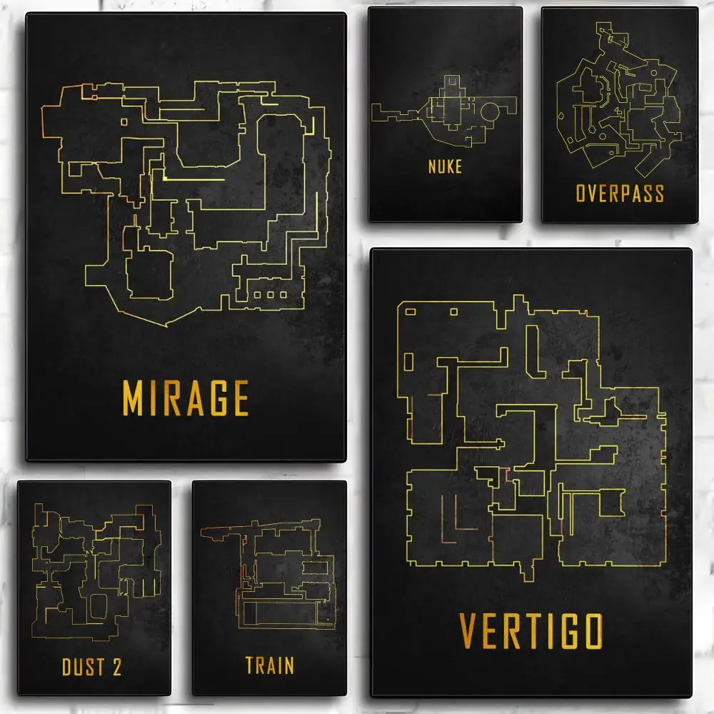 Game C-CS GO Map Poster Modern PP Paper Wall Art Sticker Min