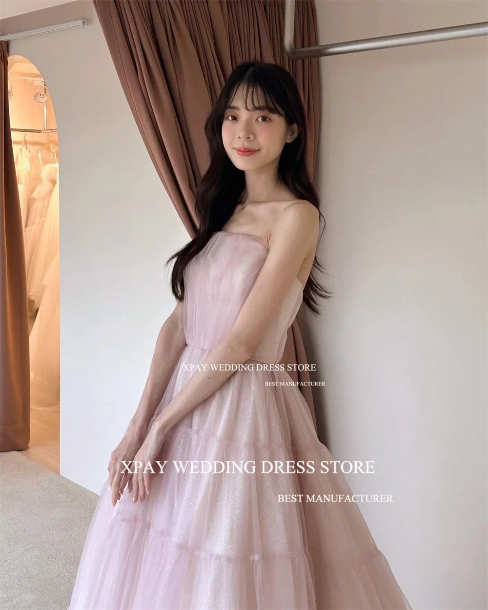 XPAY Elegant Sweet A Line Korea Evening Dresses Sleeveless Ruffles Tiered Fairy Customised Formal Party Prom Gown Floor Length