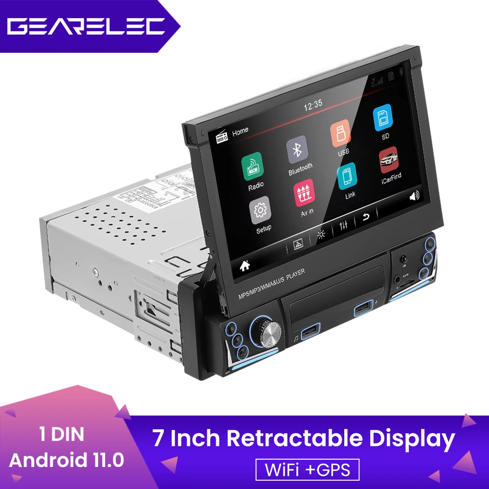 1 Din Car Radio 7 Inch Retractable Screen Multimedia Video Player Universal Audio Video FM Bluetooth Radio Receiver