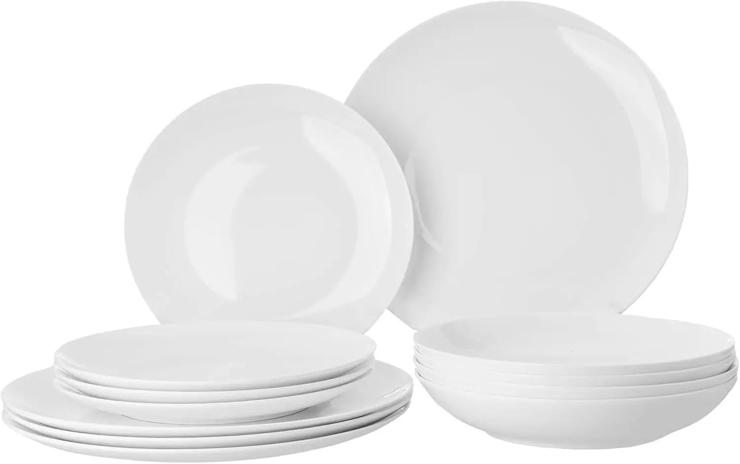 

Bone China 12 Pieces Dinnerware Set Service for 4, White round Plates and Cereal Bowls Dishes Sets, Easy cleaning, Microwave Saf