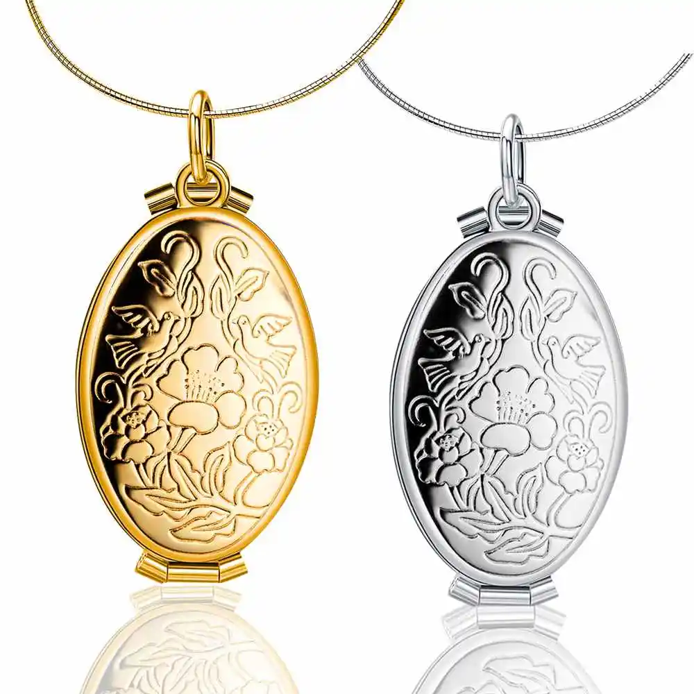 Popular Gold Color Photo Frame Memory Locket Pendant Nekclace For Women Girls 925 Sterling Silver Flower Necklaces Female