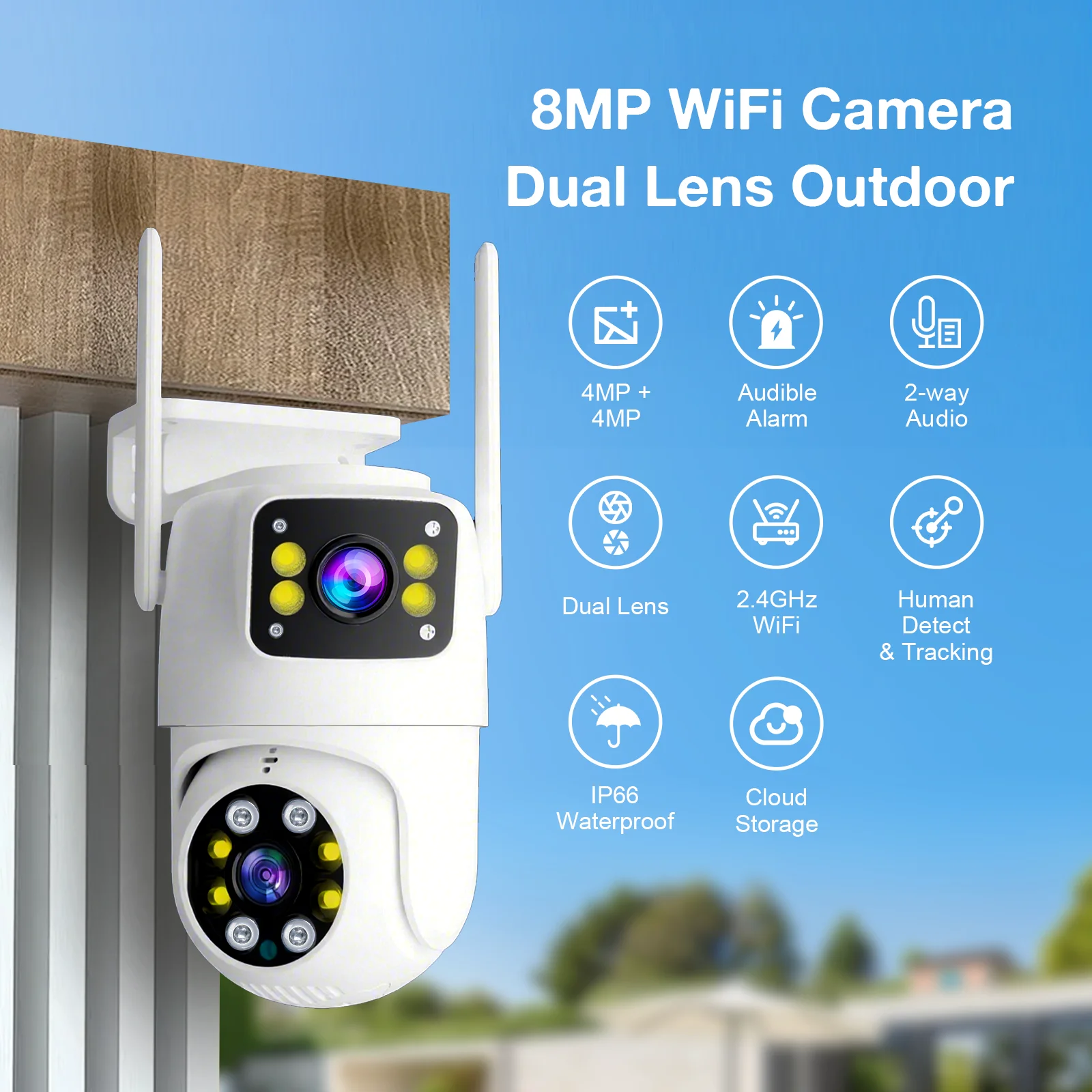 ANSVICAM 4K 8MP Tuya Smart Wifi IP Camera Work with Onvif NVR Duan Lens PTZ Outdoor Camera AI Auto Tracking IR Night Vision Cam