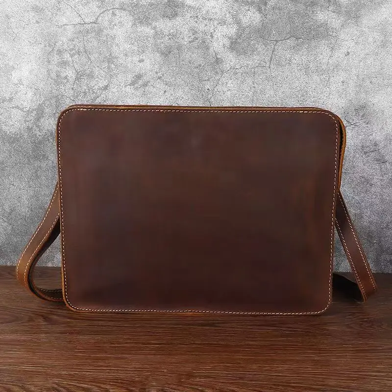 Maletín de cuero genuino para hombre, bolso de mano de alta calidad para negocios, bandolera de hombro, bolso de oficina para ordenador portátil de 12/14 pulgadas, novedad