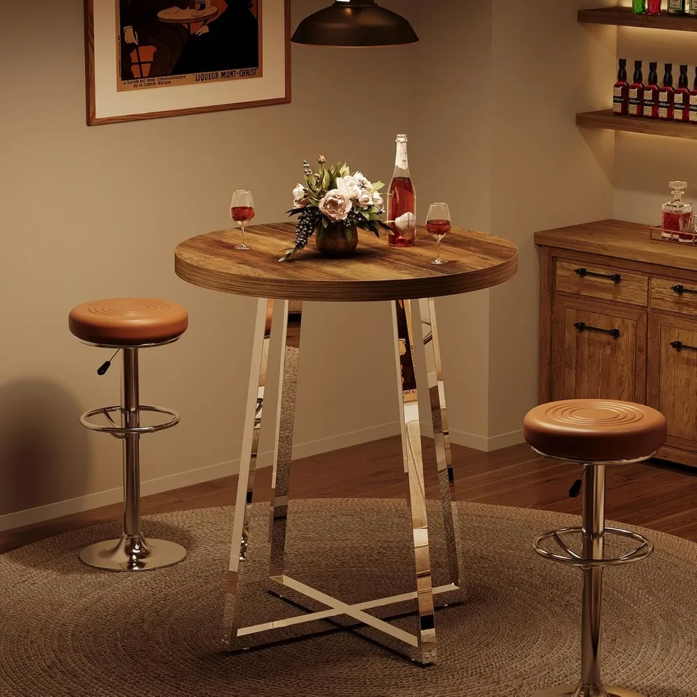 طاولة بار مستديرة، طاولة حانة بيسترو عالية مقاس 40.2 بوصة مع أرجل معدنية متقاطعة، طاولة كوكتيل بارتفاع مضاد لبار المنزل وغرفة المعيشة