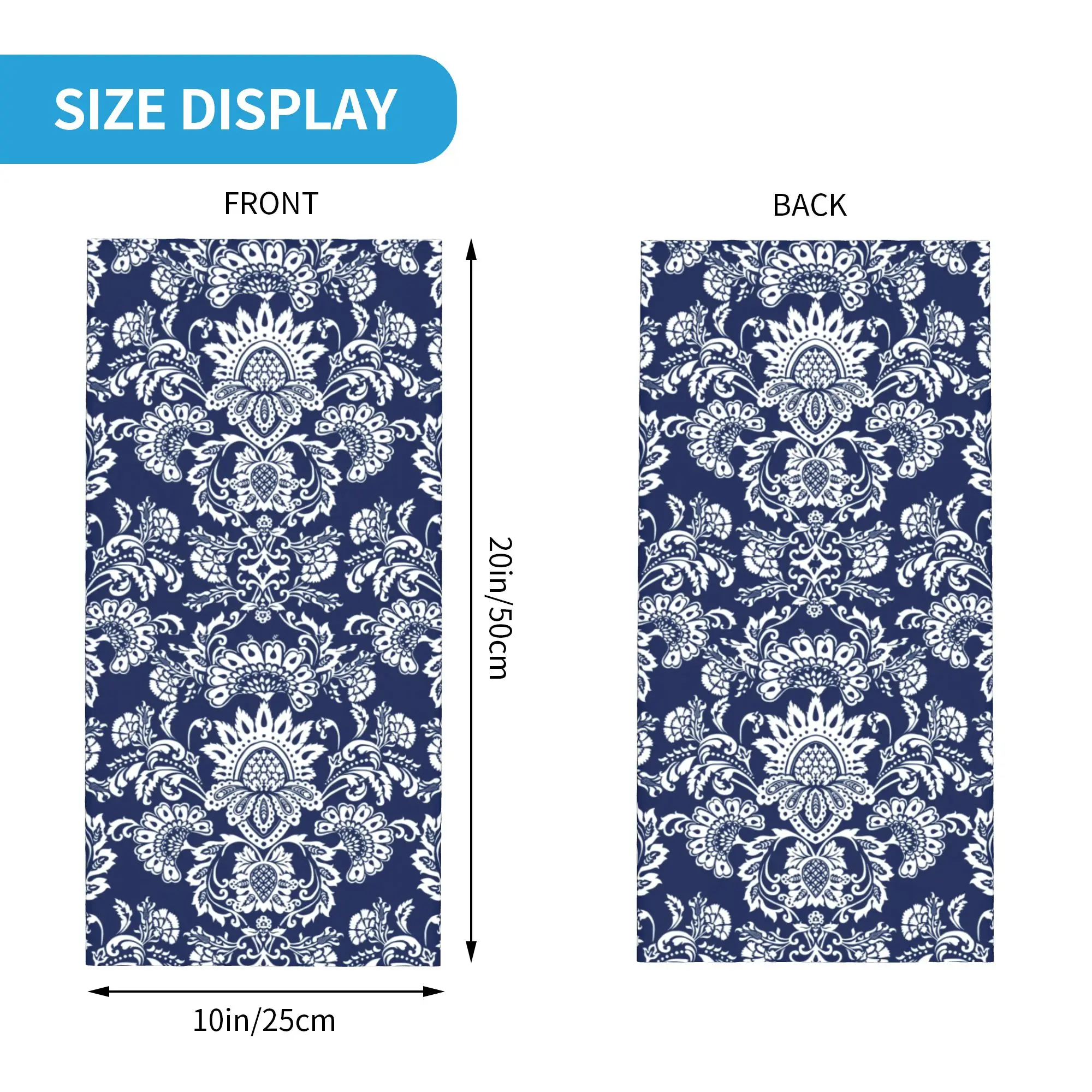 Custom White and Blue Damask Bandana Neck Gaiter for Ski Running Men Wrap Scarf Bohemian Floral Paisley Style Balaclava Warmer