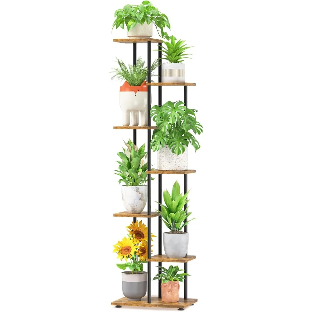 

LASZOLA Черная 6-ярусная деревянная подставка для растений в помещении для большей сверхмощных горшков, прочные многоуровневые вертикальные стойки для цветов для Narr