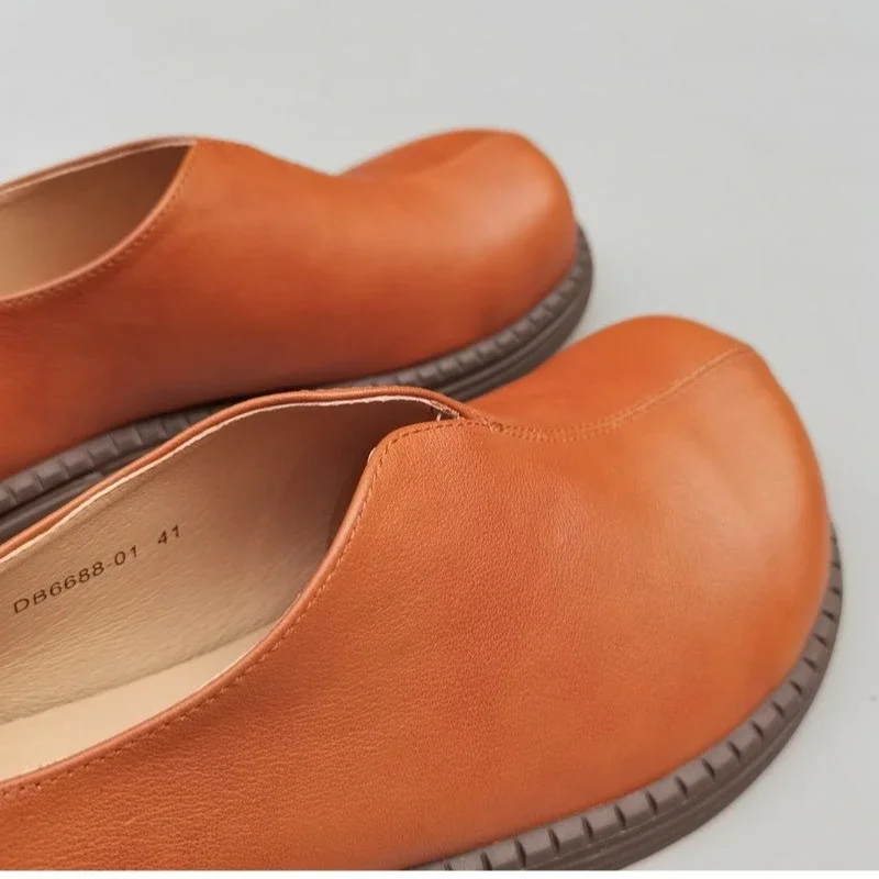 Careaymade-mocassins en cuir véritable chaussures pour hommes bout rond sans lacet chaussures plates résistant à l'usure respirant couleur unie chaussures pour hommes faites à la main