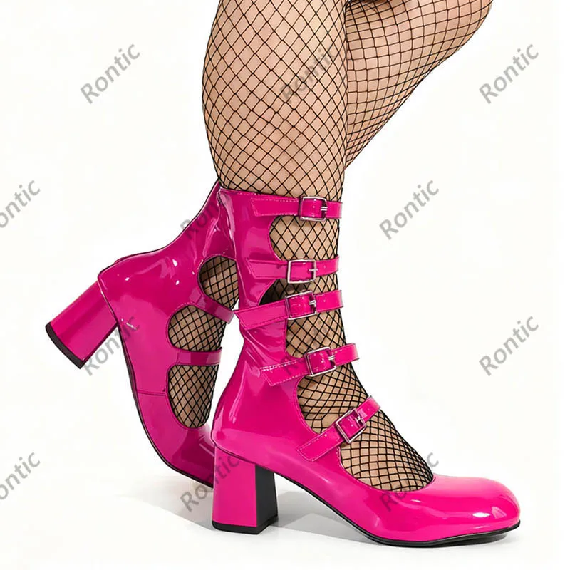 أحذية قوطية من الجلد اللامع باللون الأزرق - أحذية الكاحل المصنوعة يدويًا مع أشرطة بإبزيم - كعب لوليتا للسيدات مقاس كبير أمريكي 5-20 #5