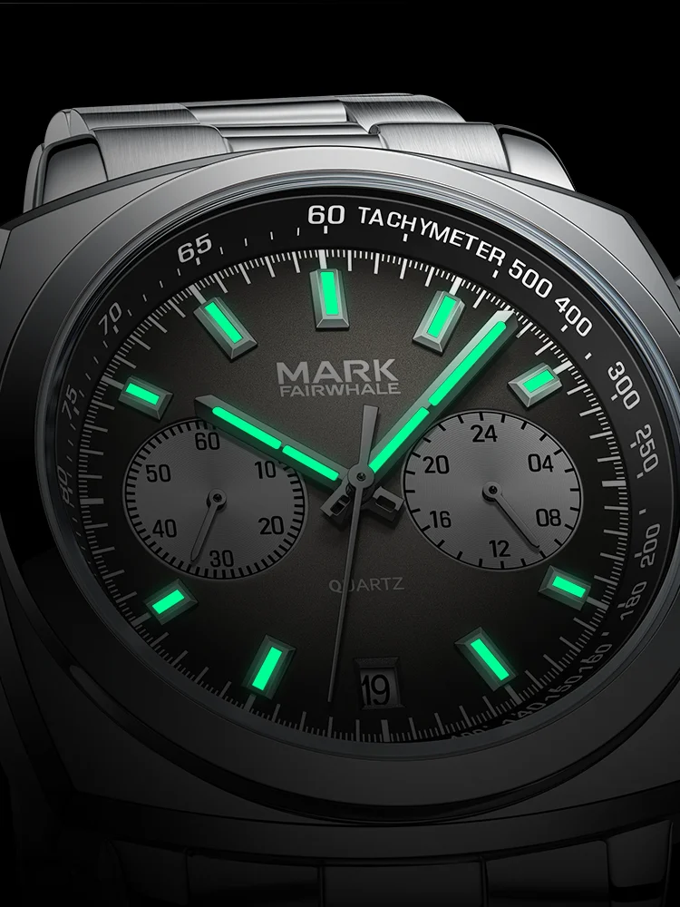 Mark Fairwhale Men Watch 43mm Square Quartz Wristwatch 30m Waterproof Luminous Gradient Dial