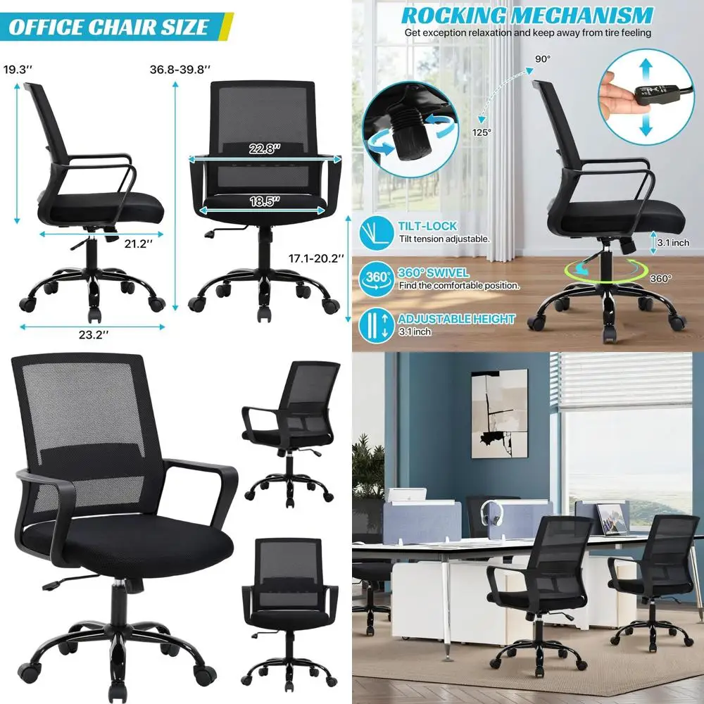 

Эргономичное офисное кресло с дышащей сеткой, регулируемой высотой и поворотными колесиками для комфортного использования дома и в играх