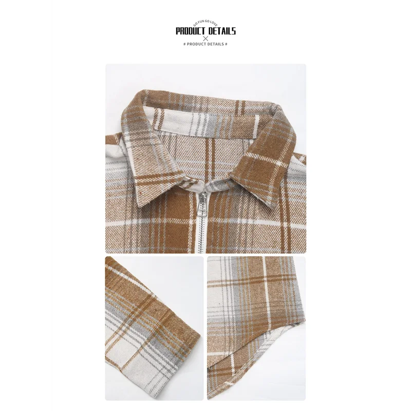 

【】Womens Plaid Zip Up Shirts Dressy Cuffed Long Sleeve Tops Casual Work Blouses