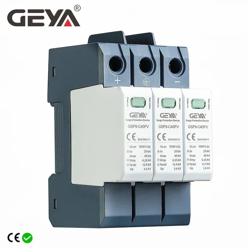 

GEYA New Energy SPD Surge Protective Device 600V 1000V DC 2P 40KA Voltage Protector Solar PV Photovoltaic Lightning Arrester