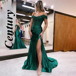 Sexy Off The Shoulder Evening Dresses For Women Satin Customzied Beading Celebrity Dress High Slit Mermaid Women's Evening Dress