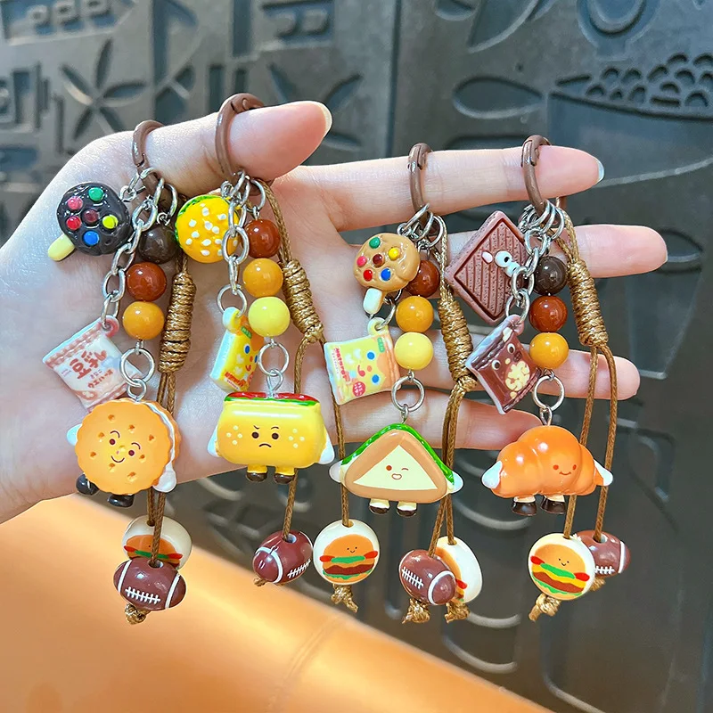 Cute DIY Croissants Chocolate Beans Milk Pendant Phone Strings Keychain Fun Hamburg Sandwiches Cookies Candy Beaded Bag Key Ring