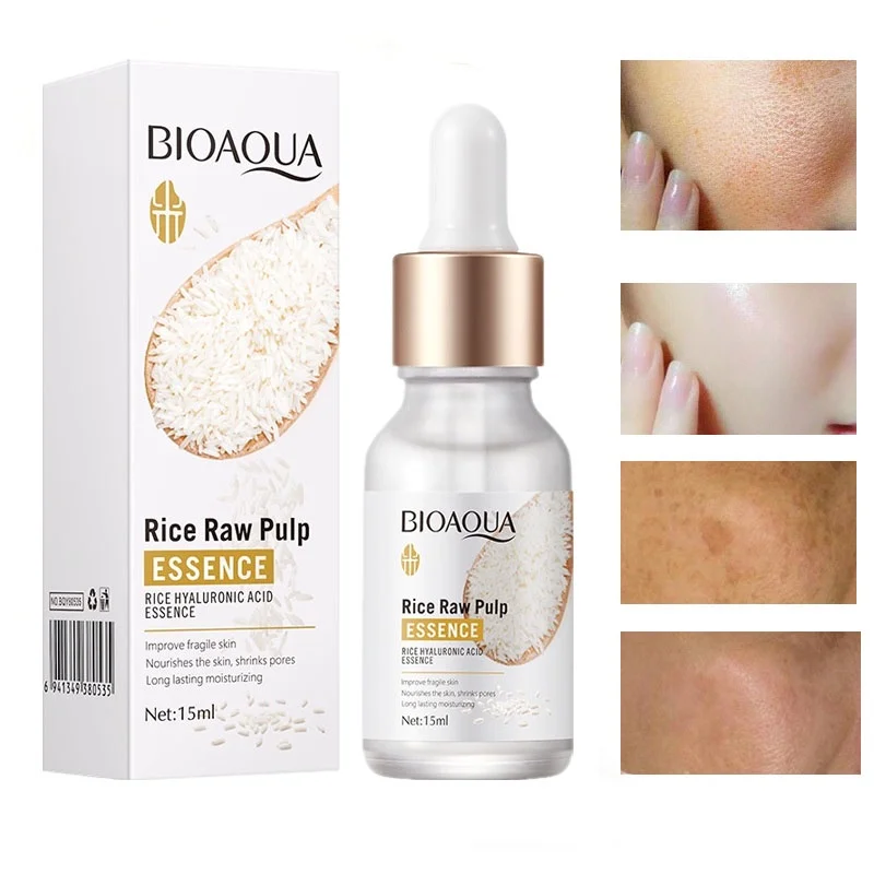 BIOAQUA جوهر الأرز حمض الهيالورونيك جوهر الوجه مغذي ترطيب تبييض المضادة للتجاعيد مصل العناية ببشرة الوجه