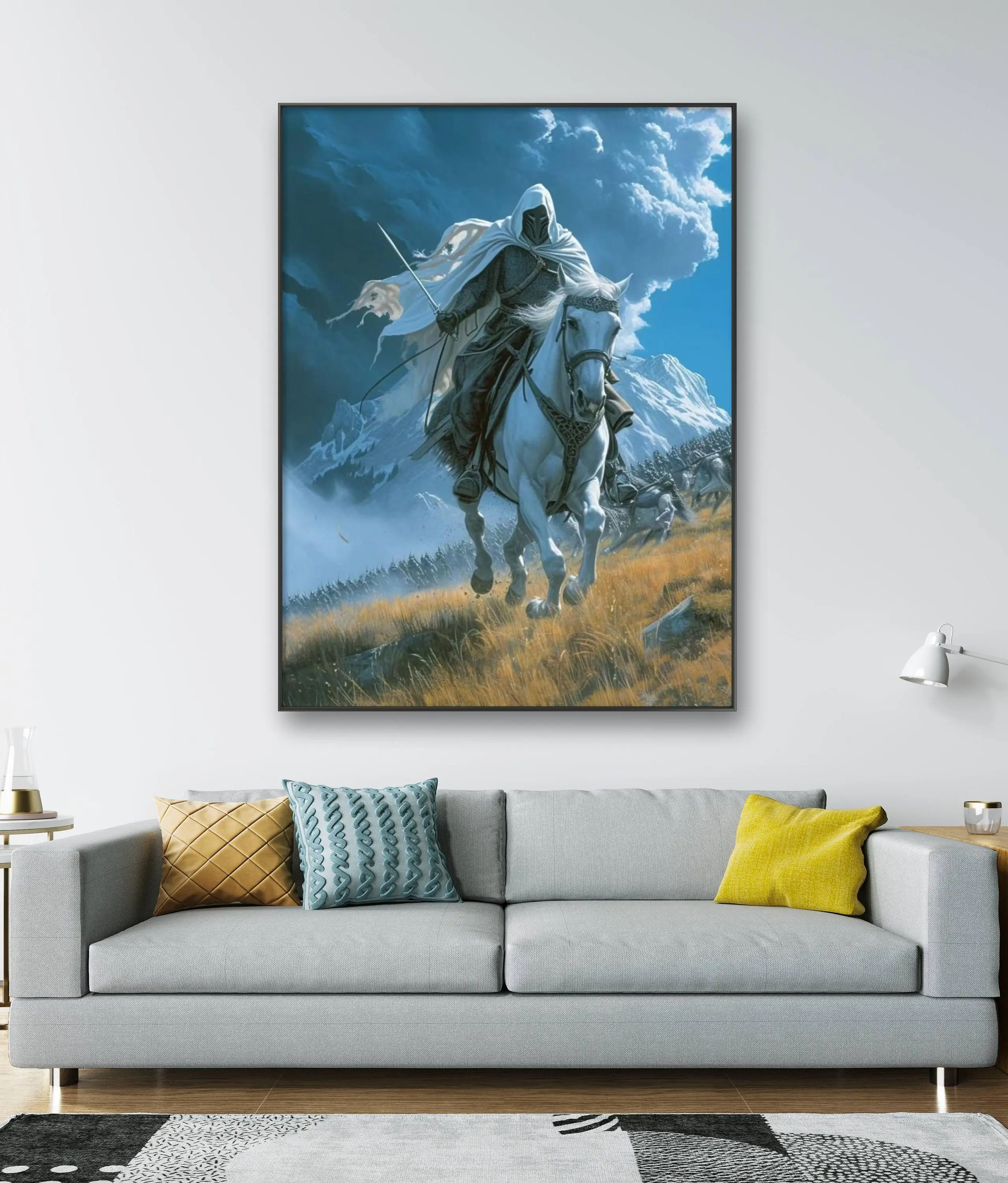 لوحة زيتية رقمية يمكنك صنعها بنفسك على شكل فارس الحصان الأبيض، هدية ملونة مرسومة يدويًا للبالغين مناسبة لتزيين جدران المنزل كهدية عيد الميلاد