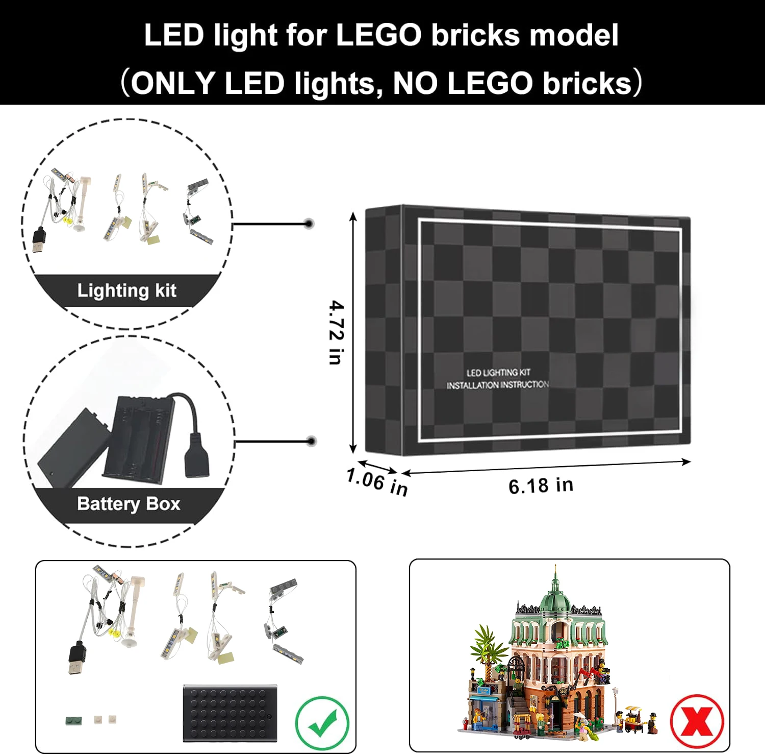 HPROSPER 5V LED Lightiing (No Model) For LEGO 10297 Boutique Hote Light Up your Building Blocks Decorative Lamp and Battery Box