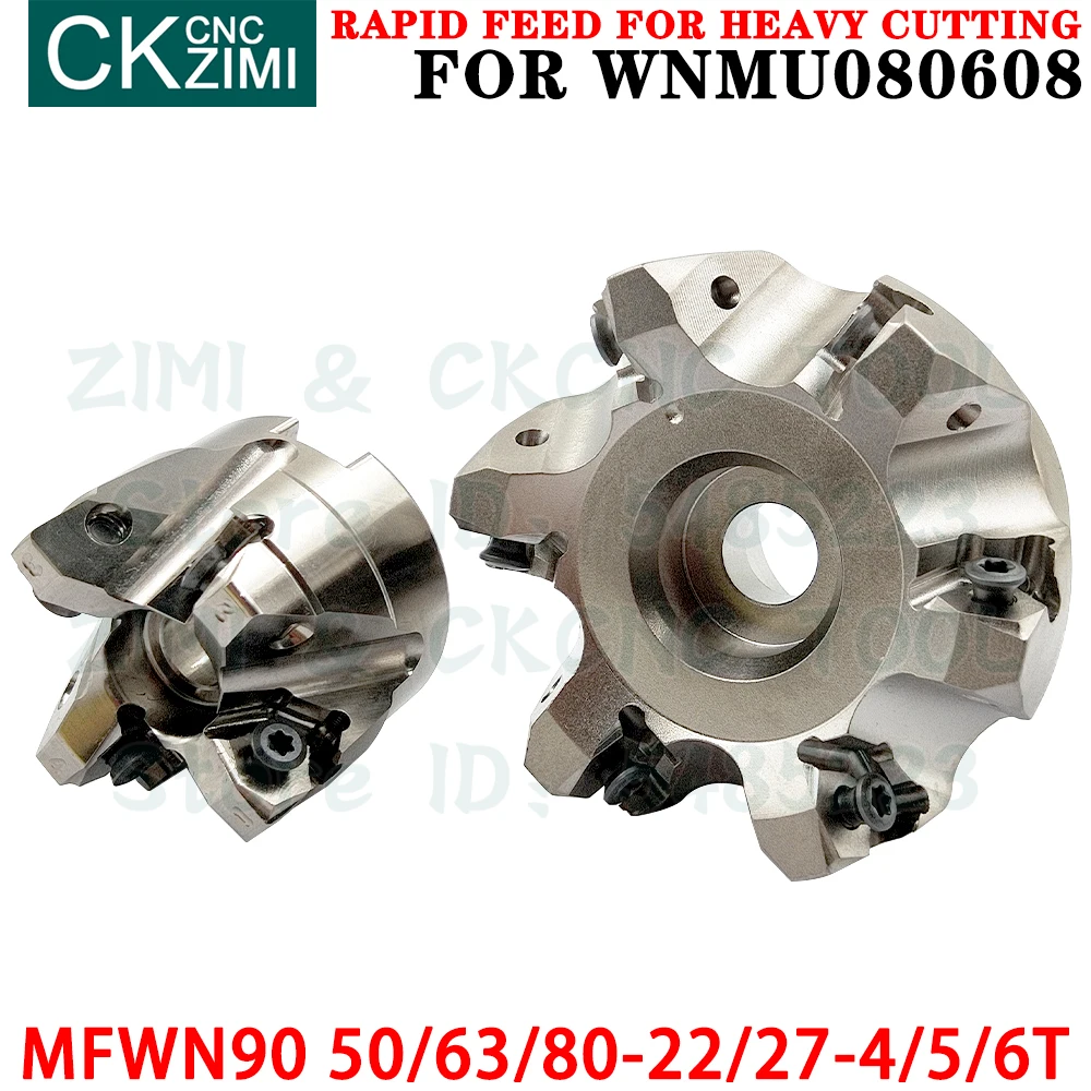 MFWN90 50-22-4T 63-22-5T 80-27-6T Right angle milling cutter fast feed face milling cutter Indexable tools for WNMU080608 insert