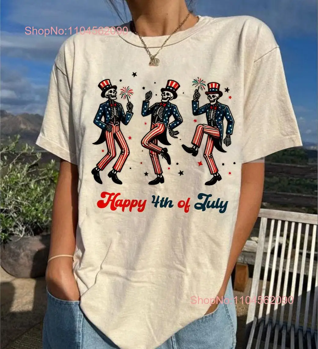 

Футболка «Танцующий скелет» 4 июля Фейерверк Патриотический Happy с длинными или короткими рукавами