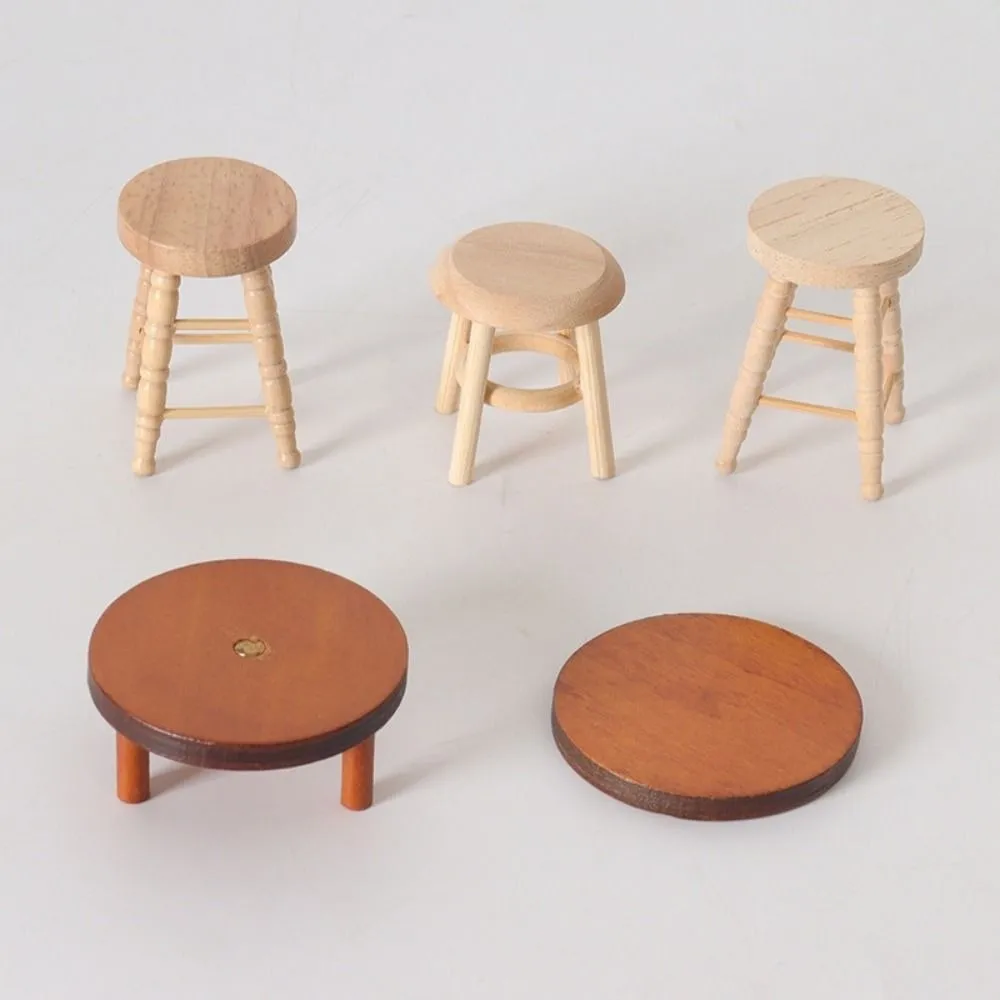 Mini 1/12 Dollhouse Miniature Chair Multistyles Modern Simple Wood Coffee Dining Table Chairs House Decoration