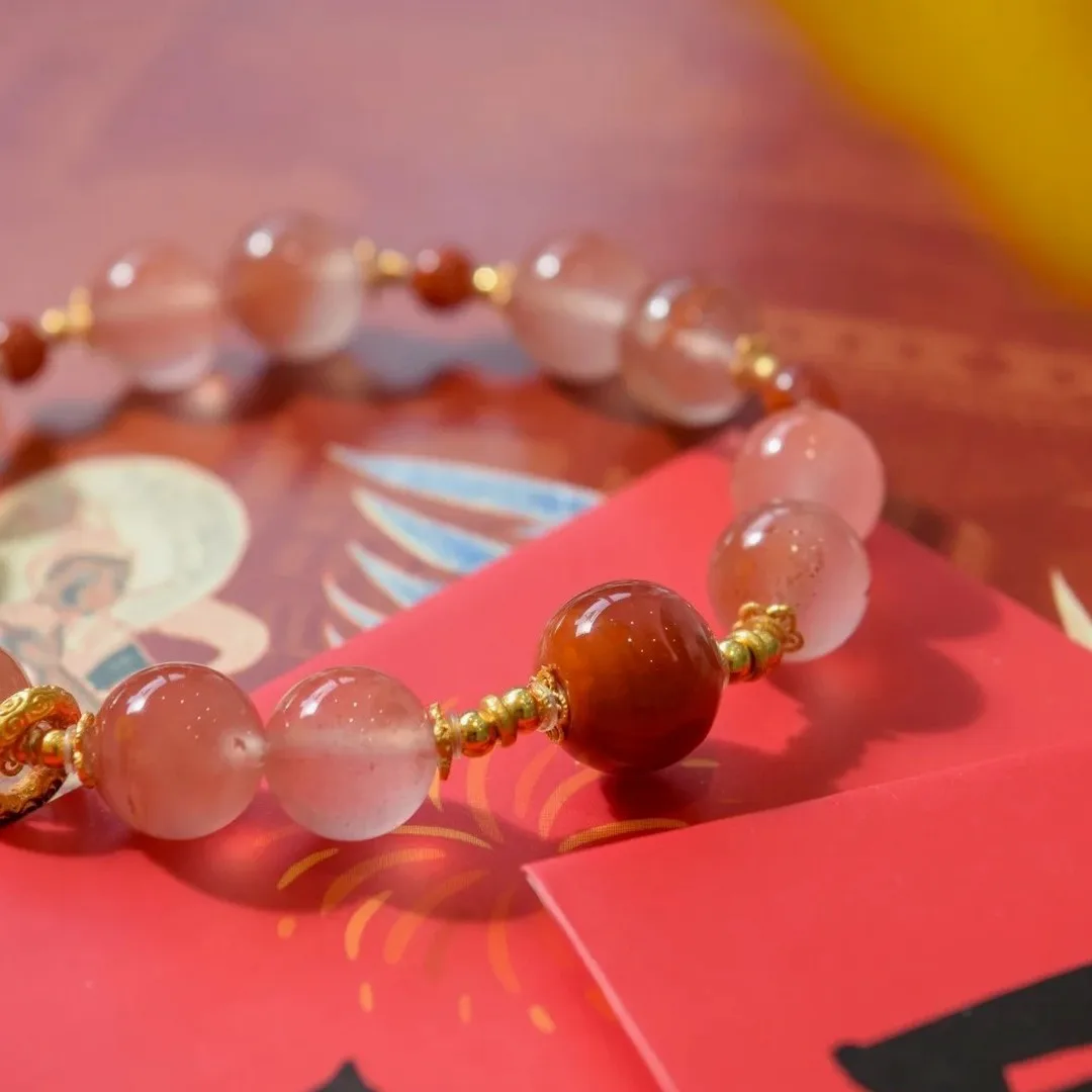 New Style Nanhong Natural Stone Beaded Bracelet, Vintage Elegant Gift for Women Best Friend