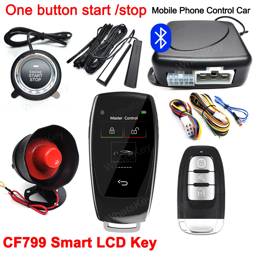 Universal LCD Smart Key Keyless Entry Central Locking Automation Smart Car Alarm System One-button Start Stop Remote Start kit