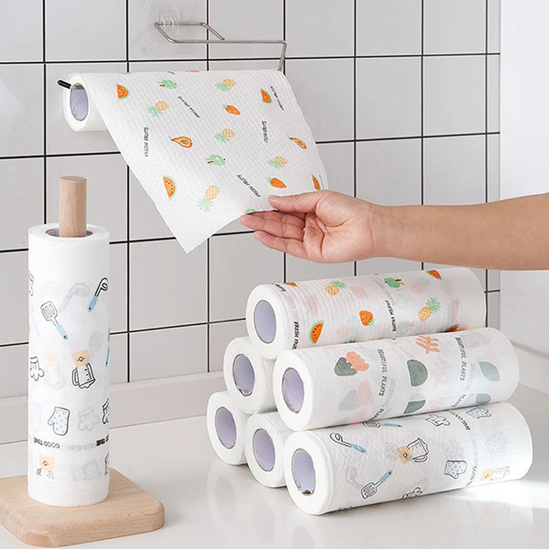 50 Pcs/Roll of Reusable Lazy Rags Kitchen Cleaning Dish Cloth Hand Towel Rolls