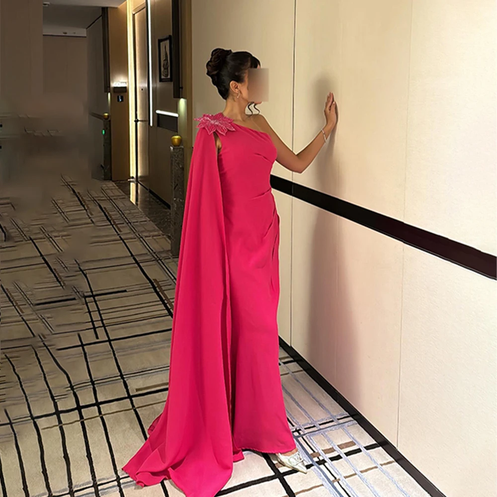 

Сказочные платья для выпускного вечера с накидкой на одно плечо, вечернее платье русалки без рукавов, вечернее платье со складками в виде 3D цветов для мероприятий по индивидуальному заказу