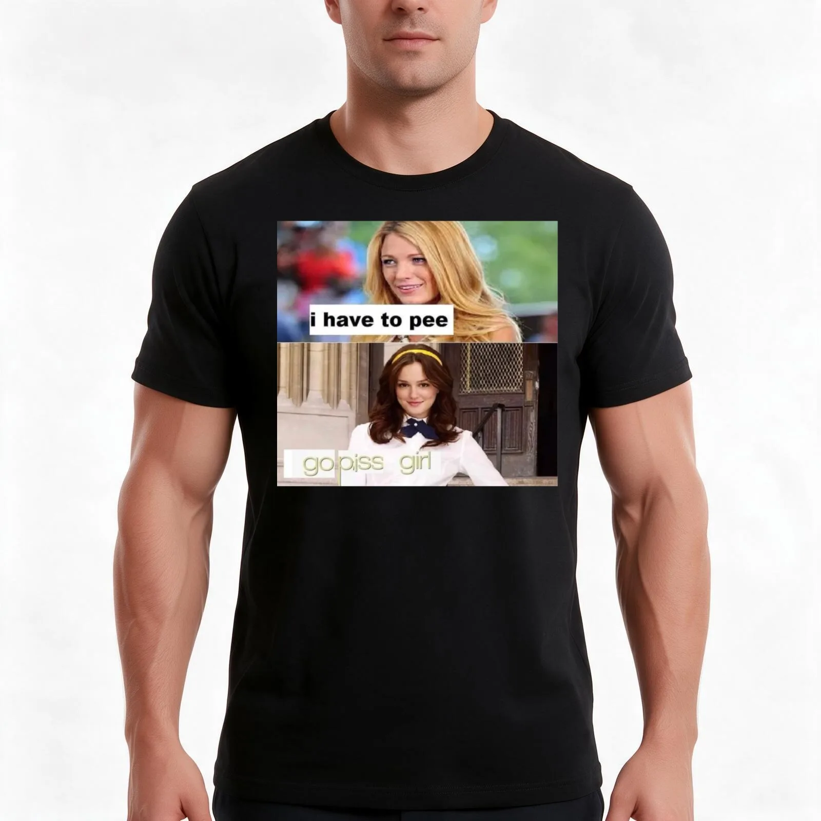 i have to pee go piss girl T-Shirt, Summer Casual Cotton Tee, Oversized Streetwear Tops, Vintage Graphic Print, Unisex Men Women