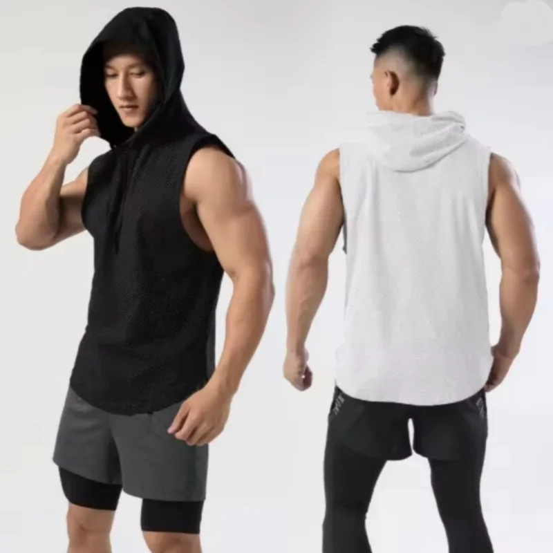 Débardeur de sport à capuche sans manches pour homme, coupe ample, séchage rapide, idéal pour le basketball, la course et l'entraînement, collection été 2025