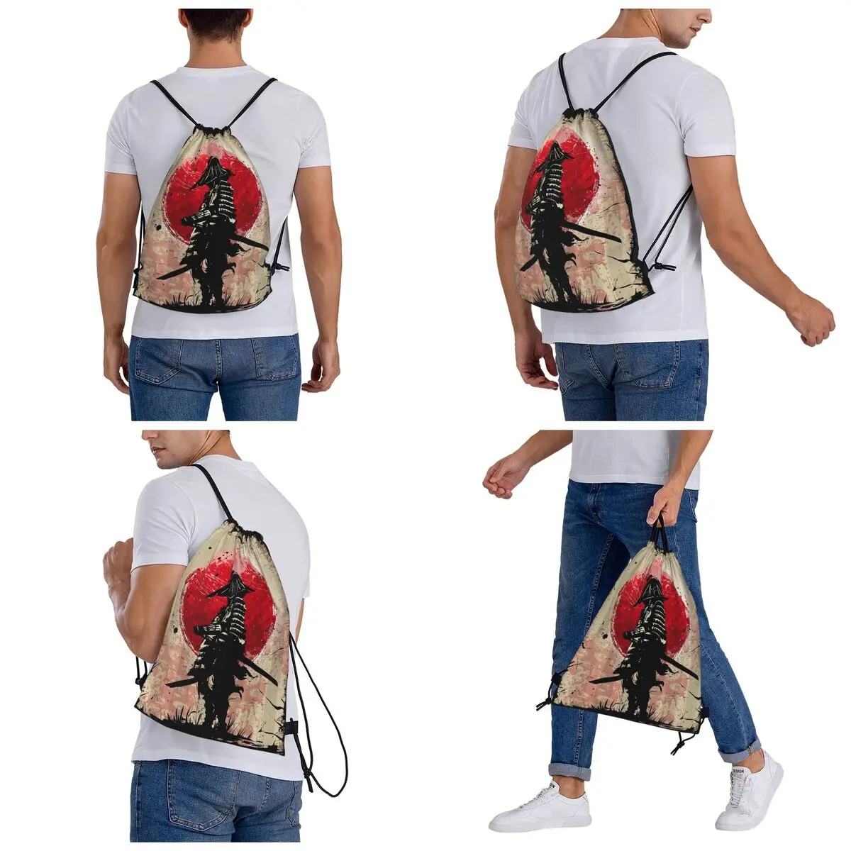 Japanese Art Samurai Fighter Bushido Backpacks Fashion Drawstring Bags Sundries Bag Book Bags for Travel School