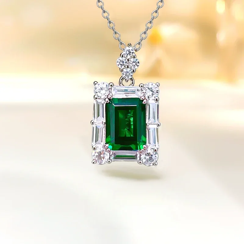 Luxury Minimalist Jadeite 925 Sterling Silver Pendant Set with High Carbon Diamond Necklace for Women's Engagement Jewelry