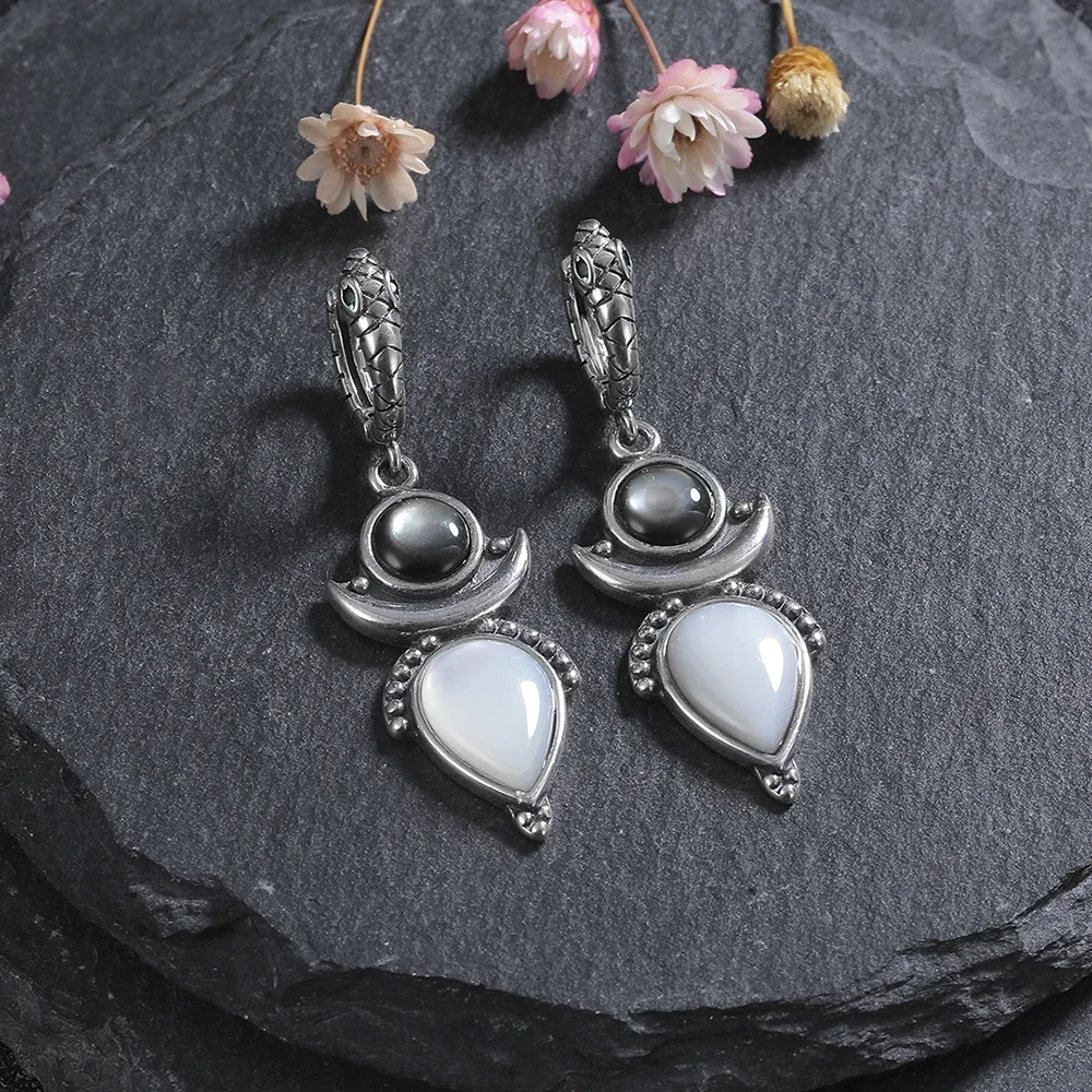 925 Sterling Silver Natural Shell Drop Earrings for Women Gift Hoop Vintage Earring Jewelry