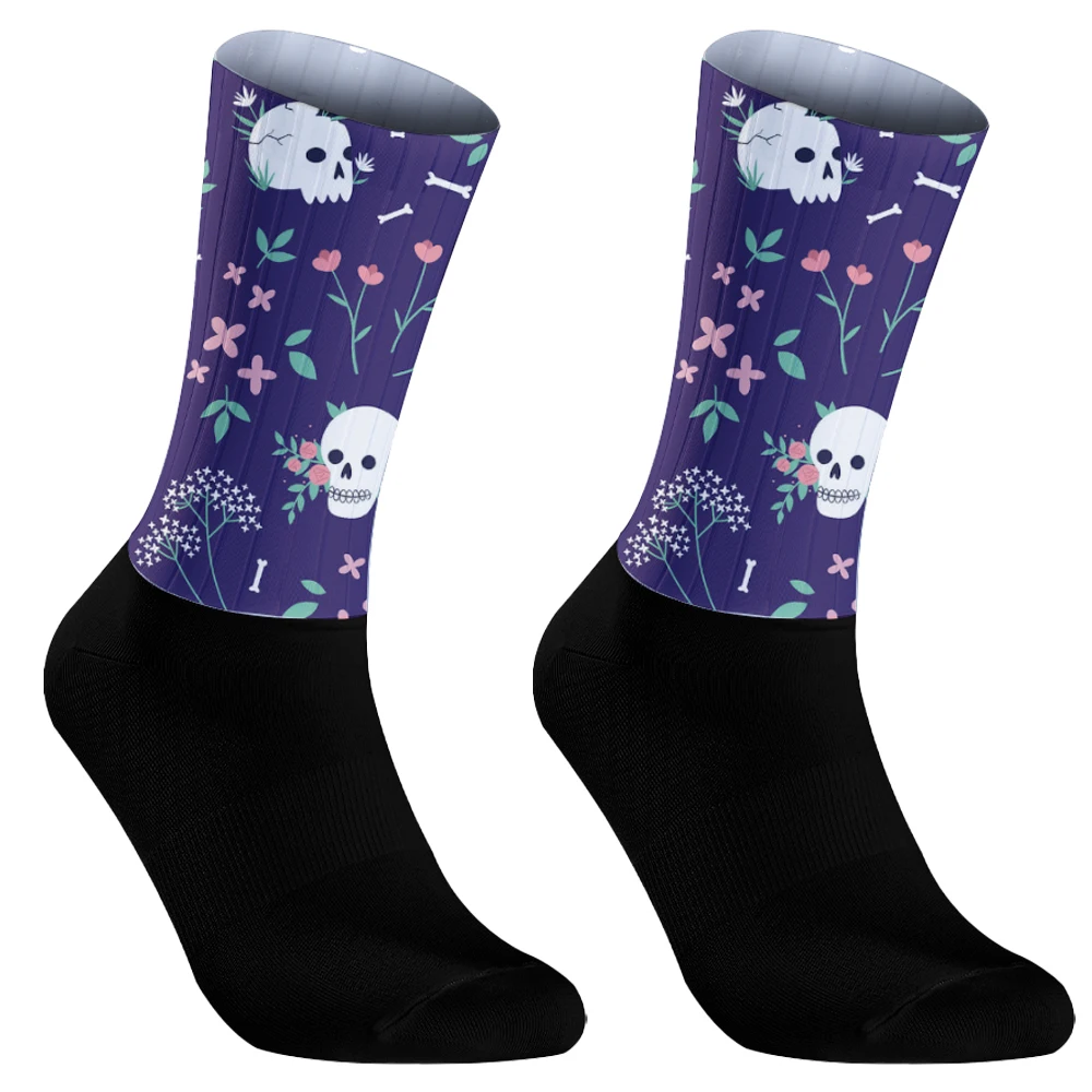 Chaussettes Whiteline coordonnantes en silicone pour hommes, motif tête de mort, vélo, sport, course à pied, cyclisme, été