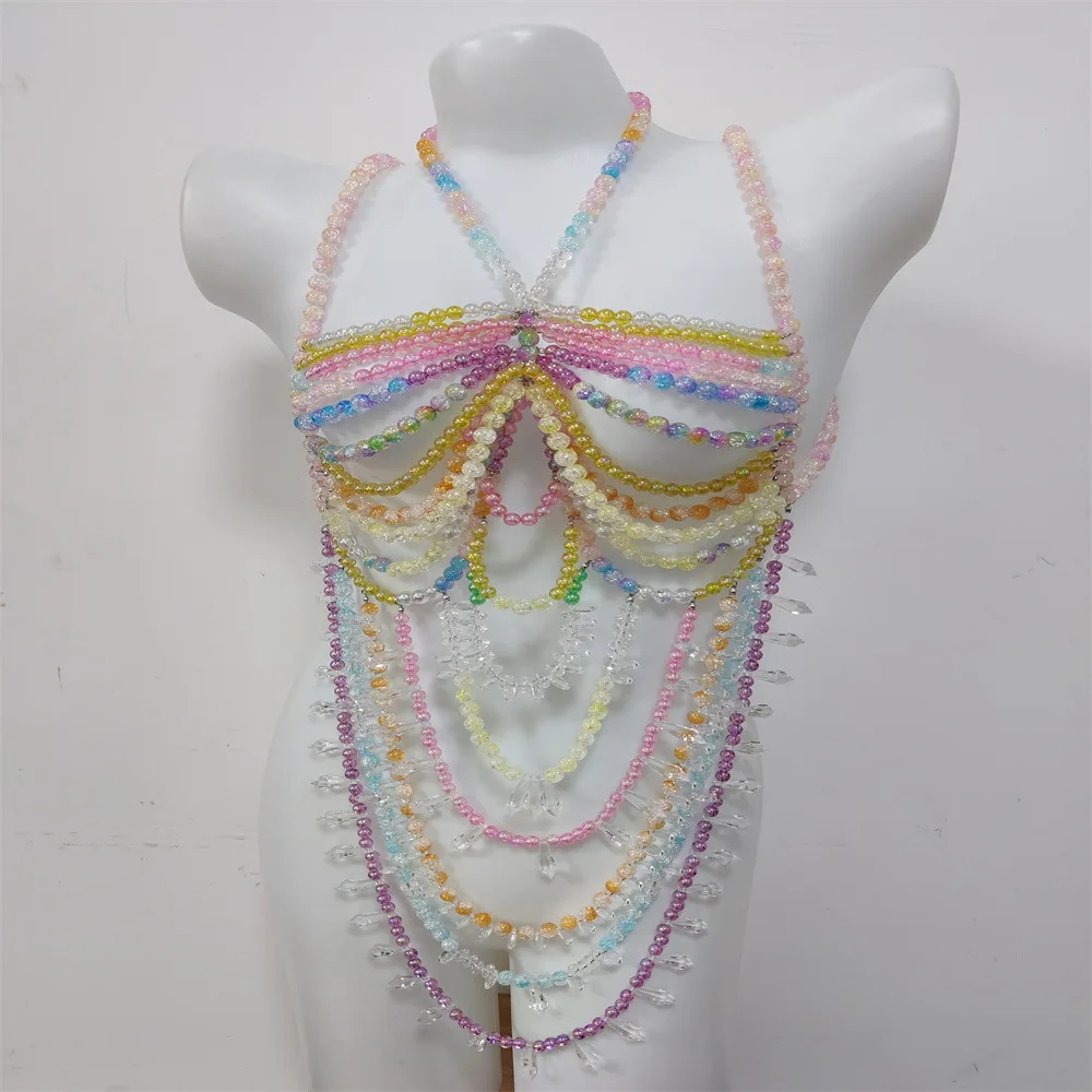 Woman Body Jewelry Europe And The United States Cross-Border Handmade Pearl Acrylic Multilayer Sexy Spice Girl Tube Top Vest